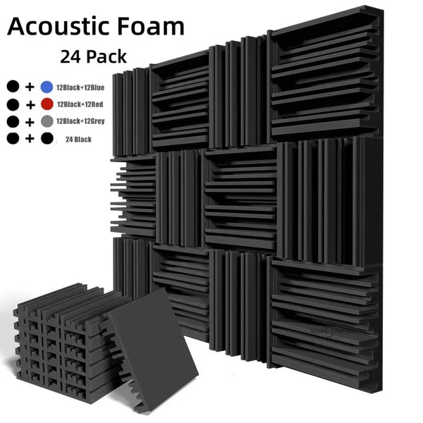 24Pcs 25x25x5cm Studio Acoustic Foam Sound Absorbing Noise Insulation Foam Sound Proofing Treatment Panels 12Black 12Grey