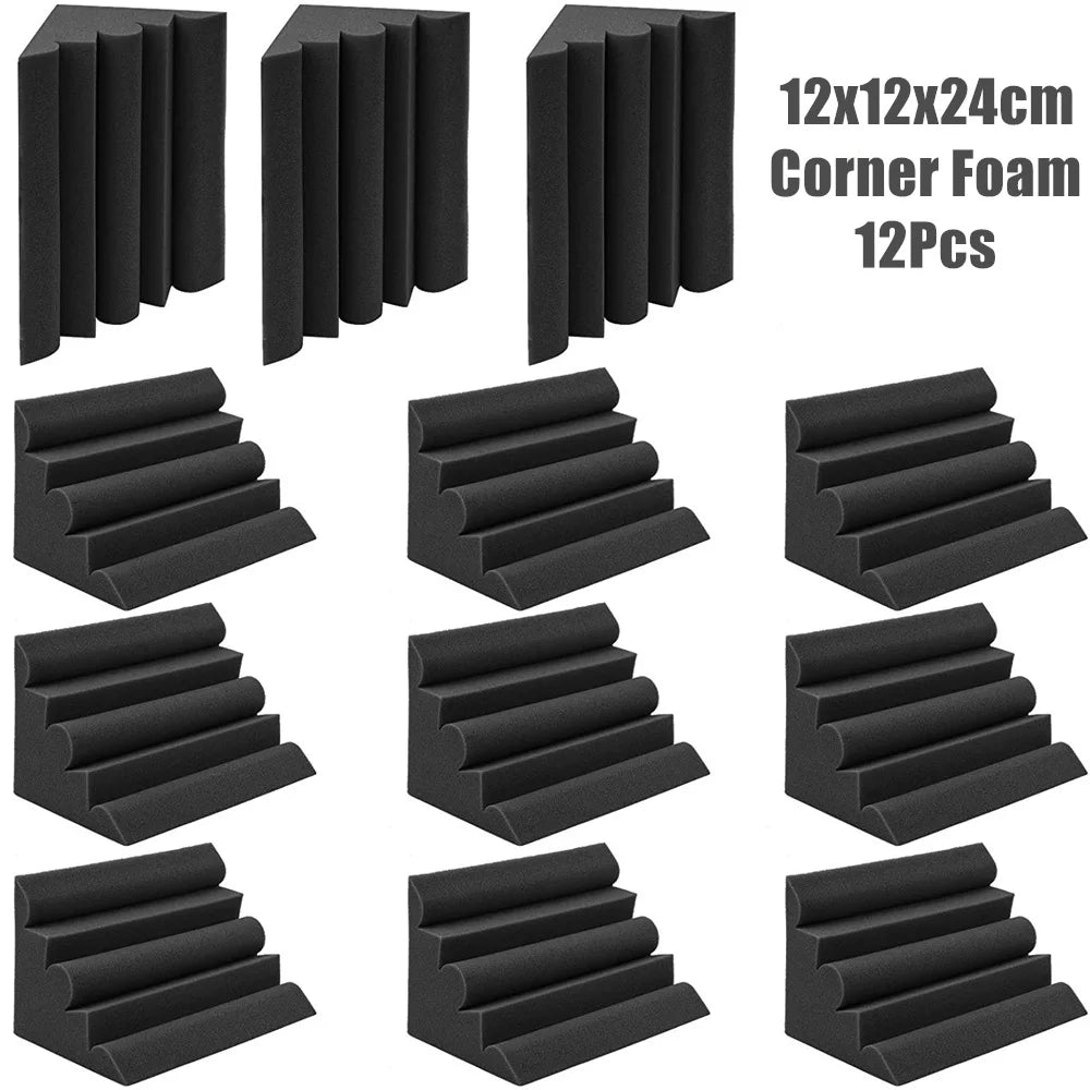 16Pcs/Pack Acoustic Bass Traps Foam Kit 4Pcs 15x15x15cm Sound Absorbing Foam Cubes+12Pcs 12x12x24cm Corner Foam High Density