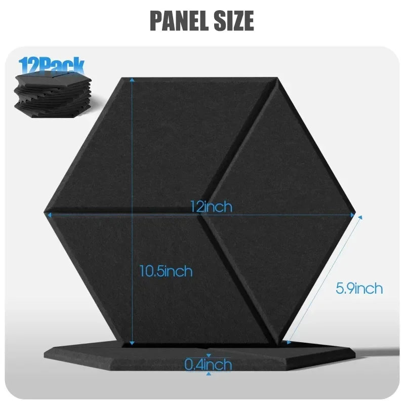 12Pack Self-adhesive Acoustic Panel Hexagon Design Sound Proof Panels 12 X 10.5 X 0.4 Inches Sound Proof Foam Wall Panels