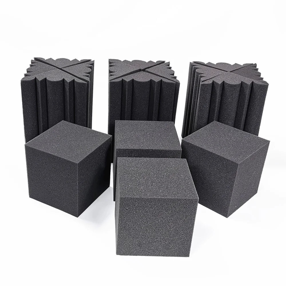 16Pcs/Pack Acoustic Bass Traps Foam Kit 4Pcs 15x15x15cm Sound Absorbing Foam Cubes+12Pcs 12x12x24cm Corner Foam High Density